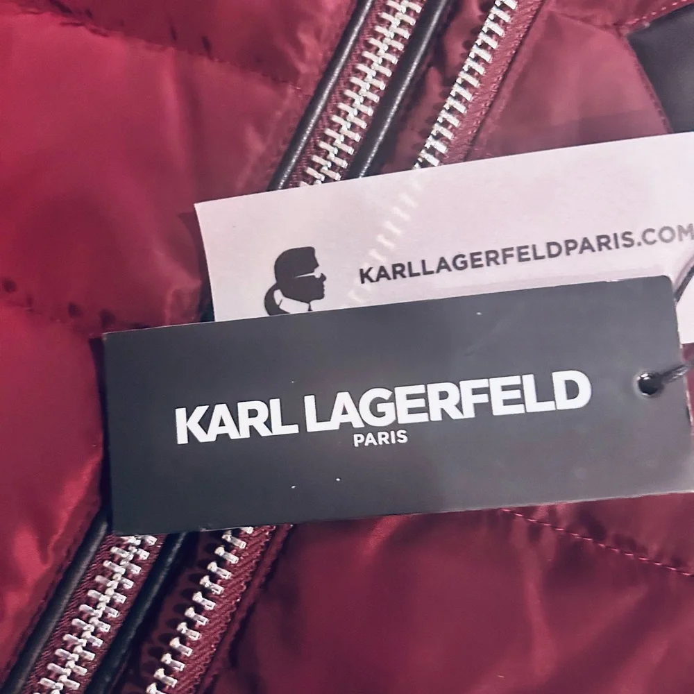 Karl Lagerfeld Paris Faux Fur Collar Puffer Jacket in Oxblood - Picture 2 of 15